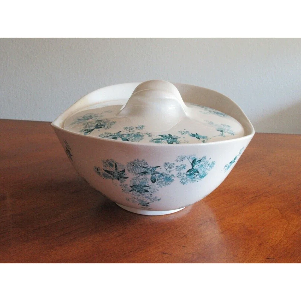 Hallcraft Hall Blue FROST FLOWERS Oval Covered Casserole Dish Lid Eva Zeisel MCM